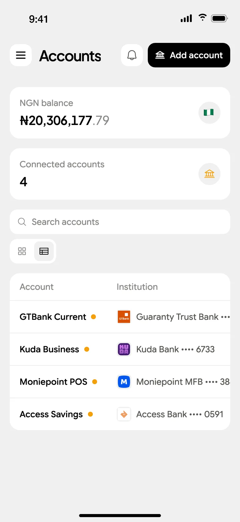 Cashlook: Linked banks