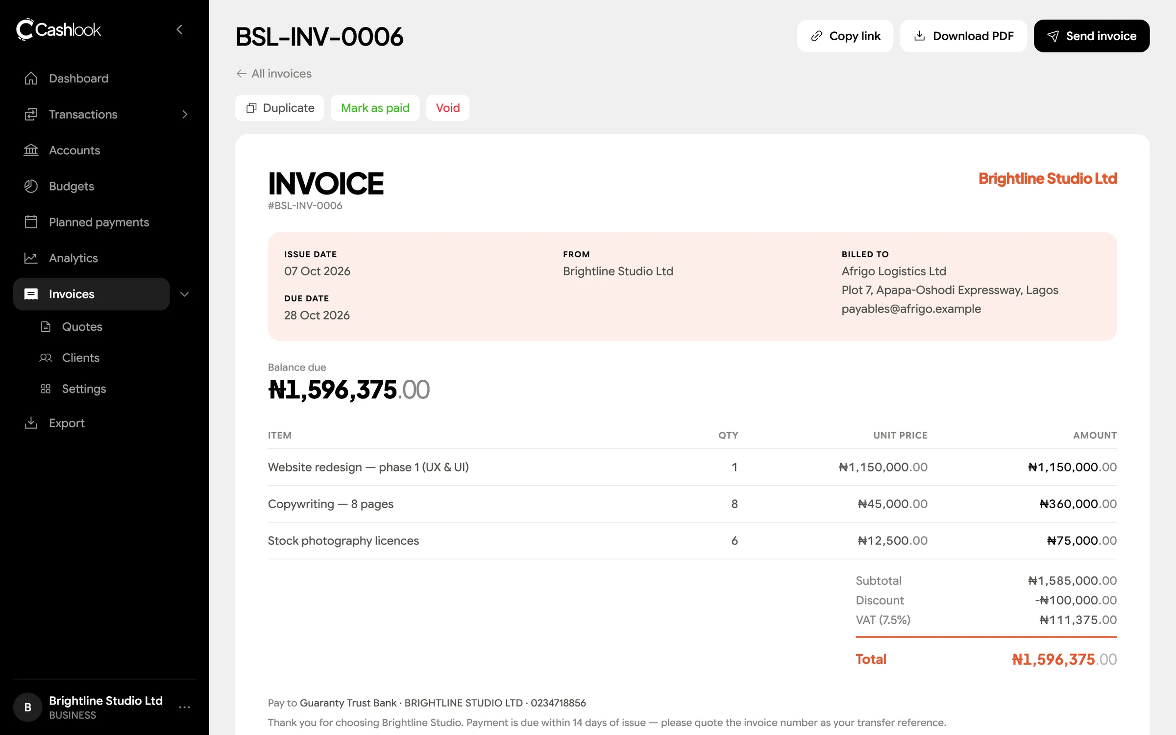 Cashlook: An invoice