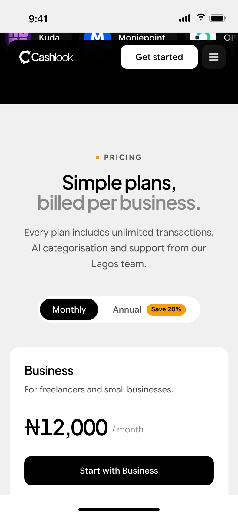 Cashlook: Pricing